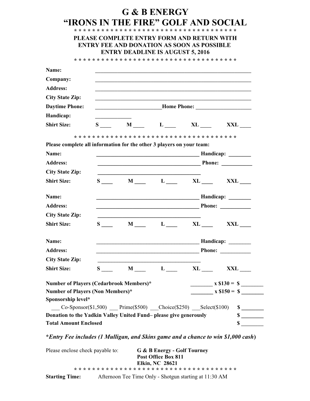 Please Complete Entry Form and Return With