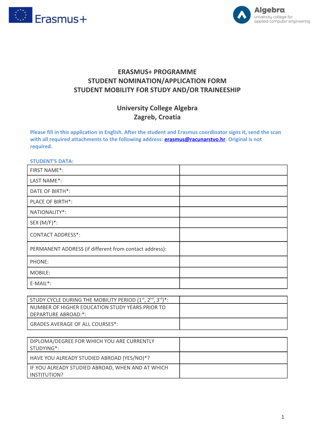 Student Nomination/Application Form