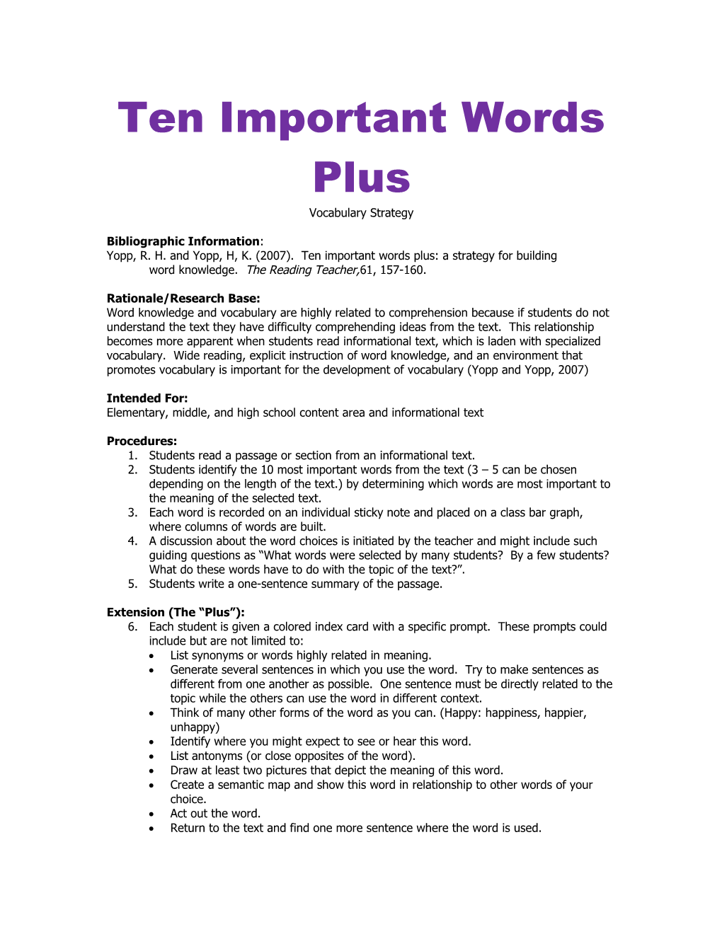 Ten Important Words Plus