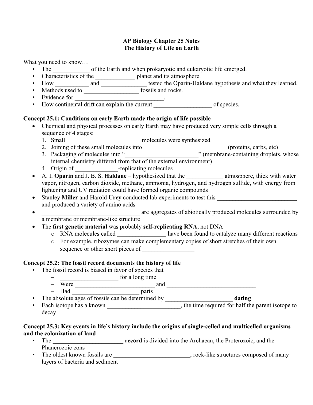 AP Biology Chapter 25 Notes