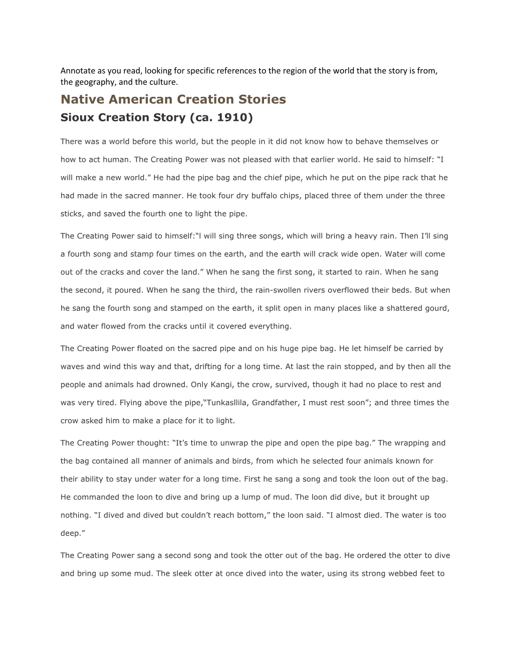 Native American Creation Stories