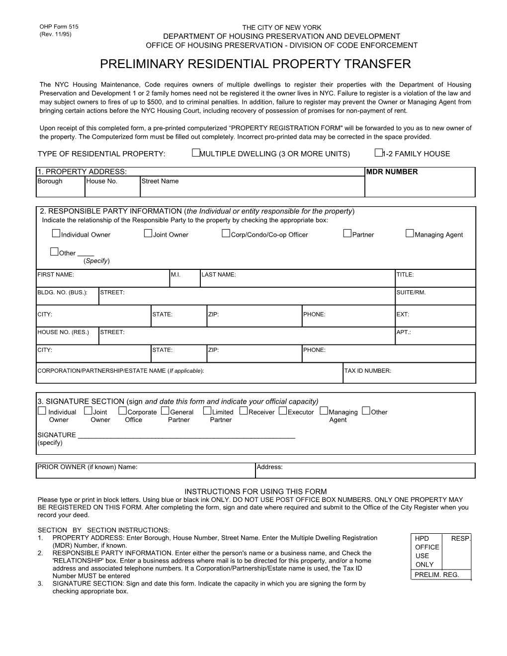 Preliminary Registration Property Transfer