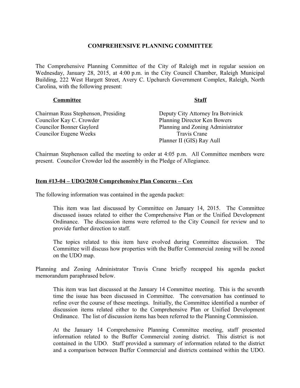 Comprehensive Planning Committee Minutes - 01/28/2015