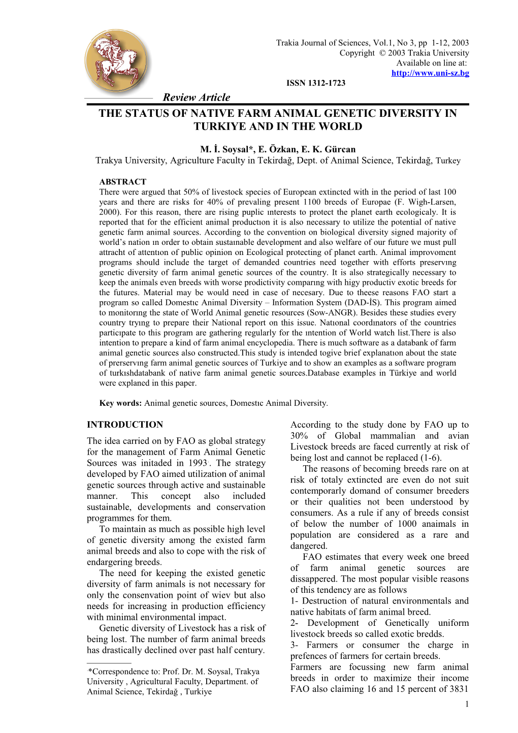 The Status of Native Farm Animal Genetic Diversity in Turkiye and in the World