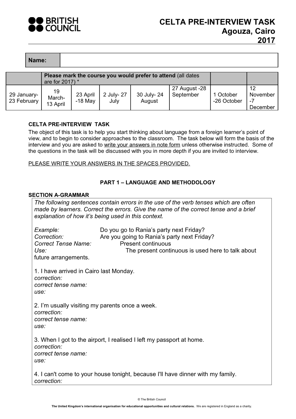 Celta Pre-Interview Task