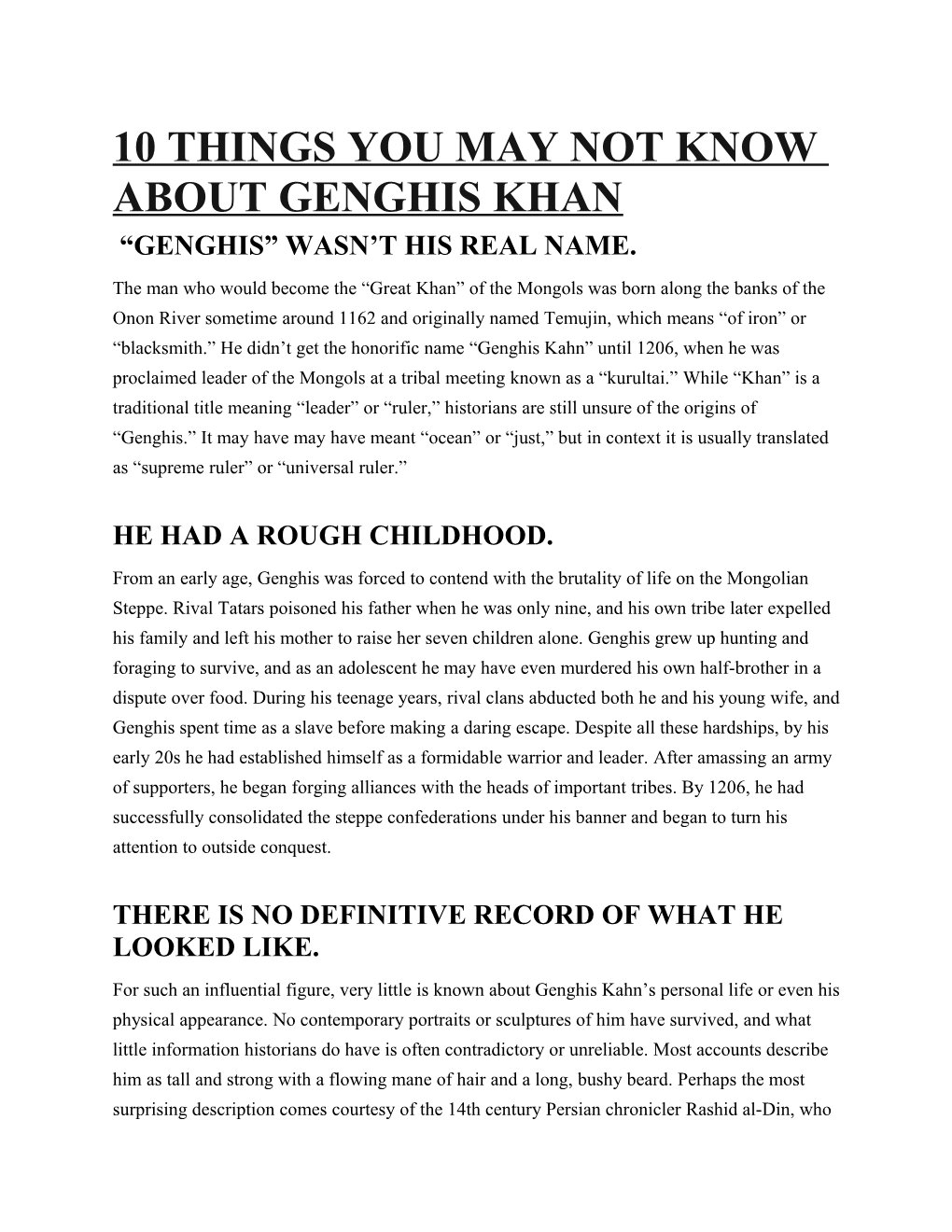 10 Things You May Not Know About Genghis Khan