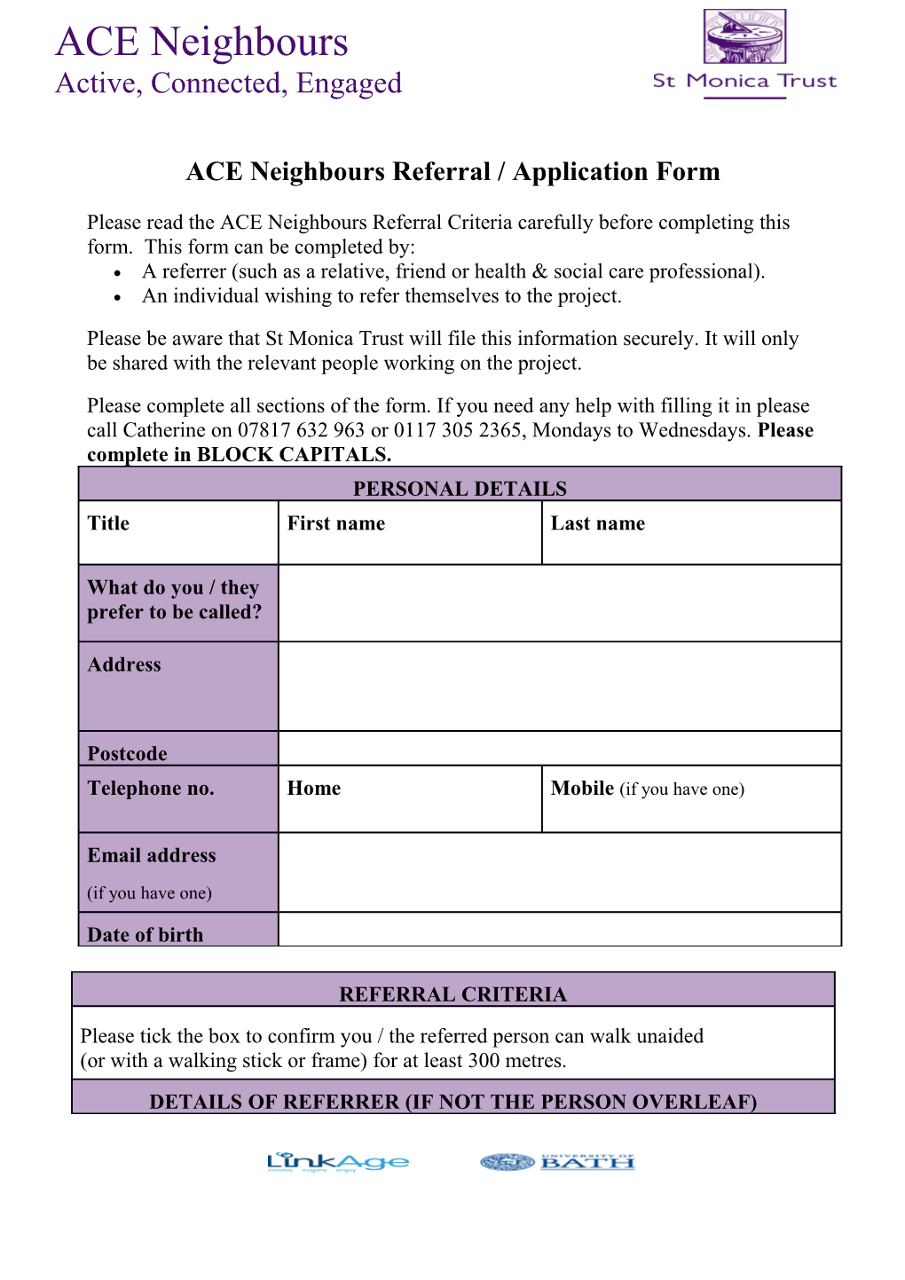 ACE Neighbours Referral / Application Form