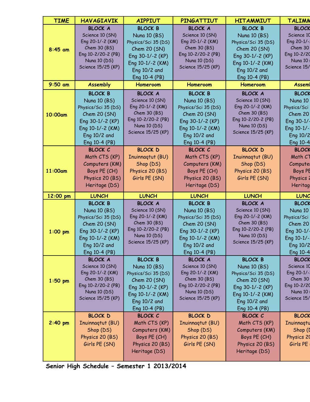 Senior High Schedule Semester 1 2013/2014