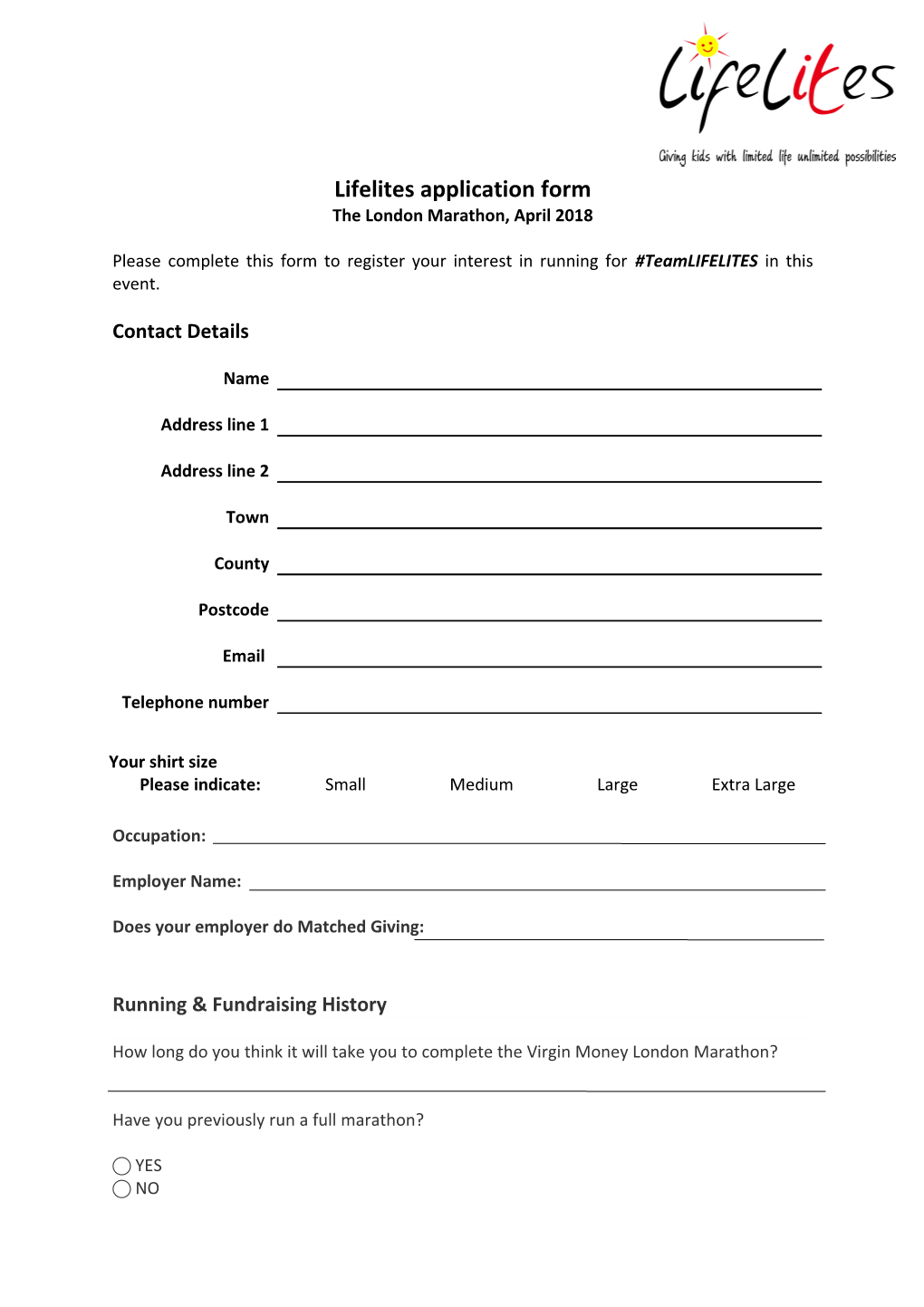 Lifelites Application Form