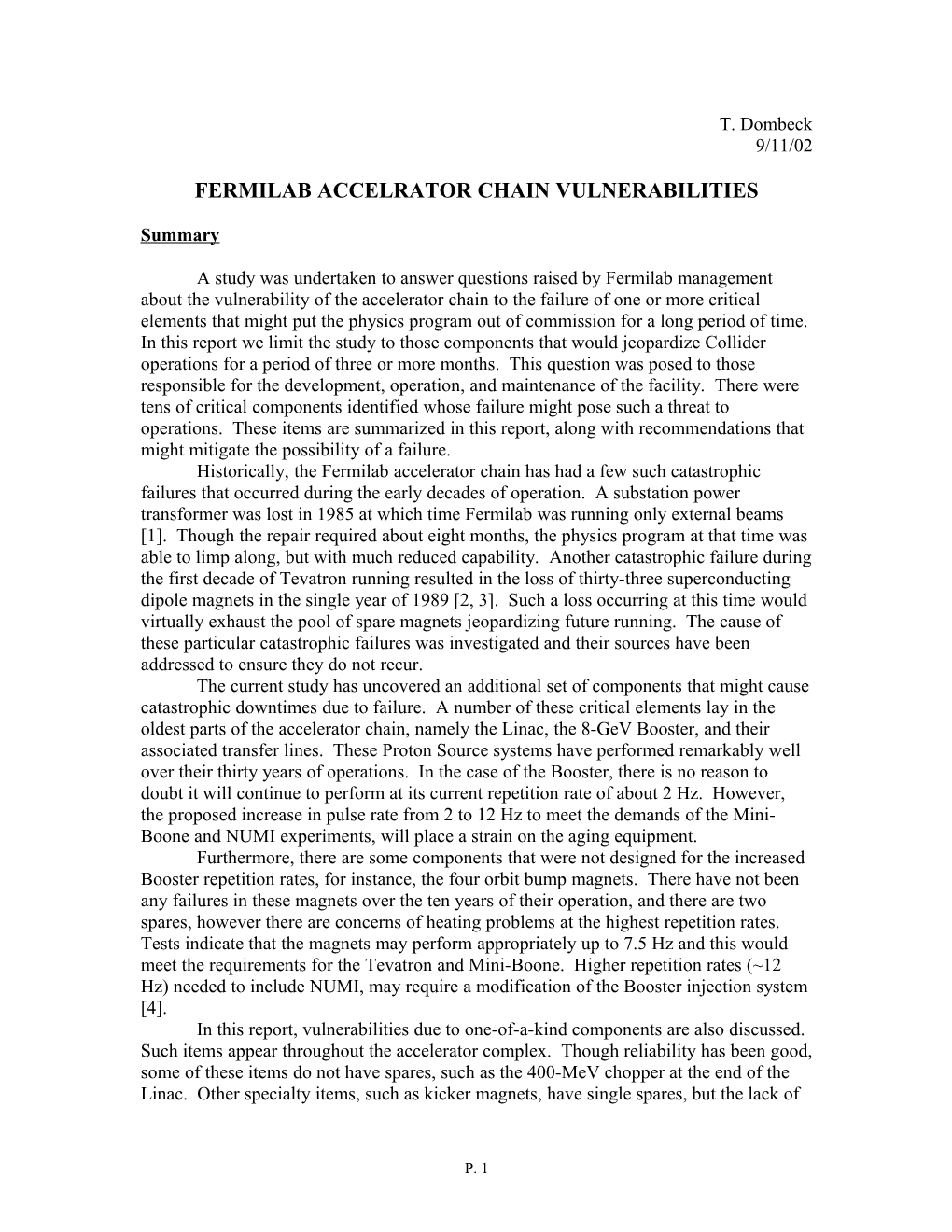 Fermilab Accelrator Chain Vulnerabilities