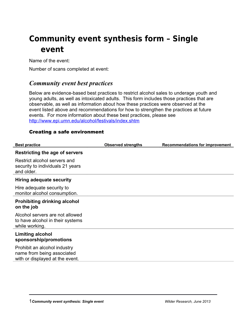 Community Event Synthesis Form Single Event