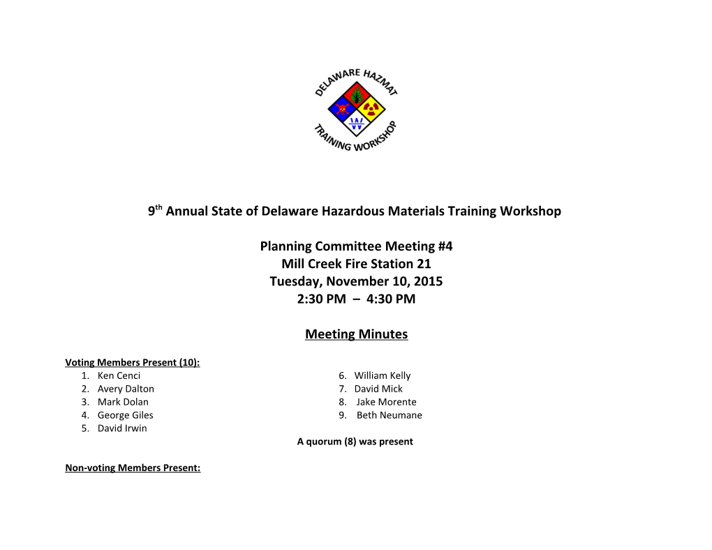 9Th Annual State of Delaware Hazardous Materials Training Workshop