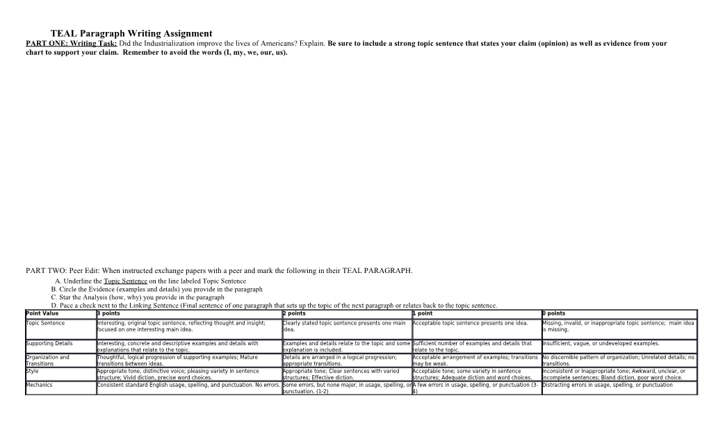 TEAL Paragraph Writing Assignment