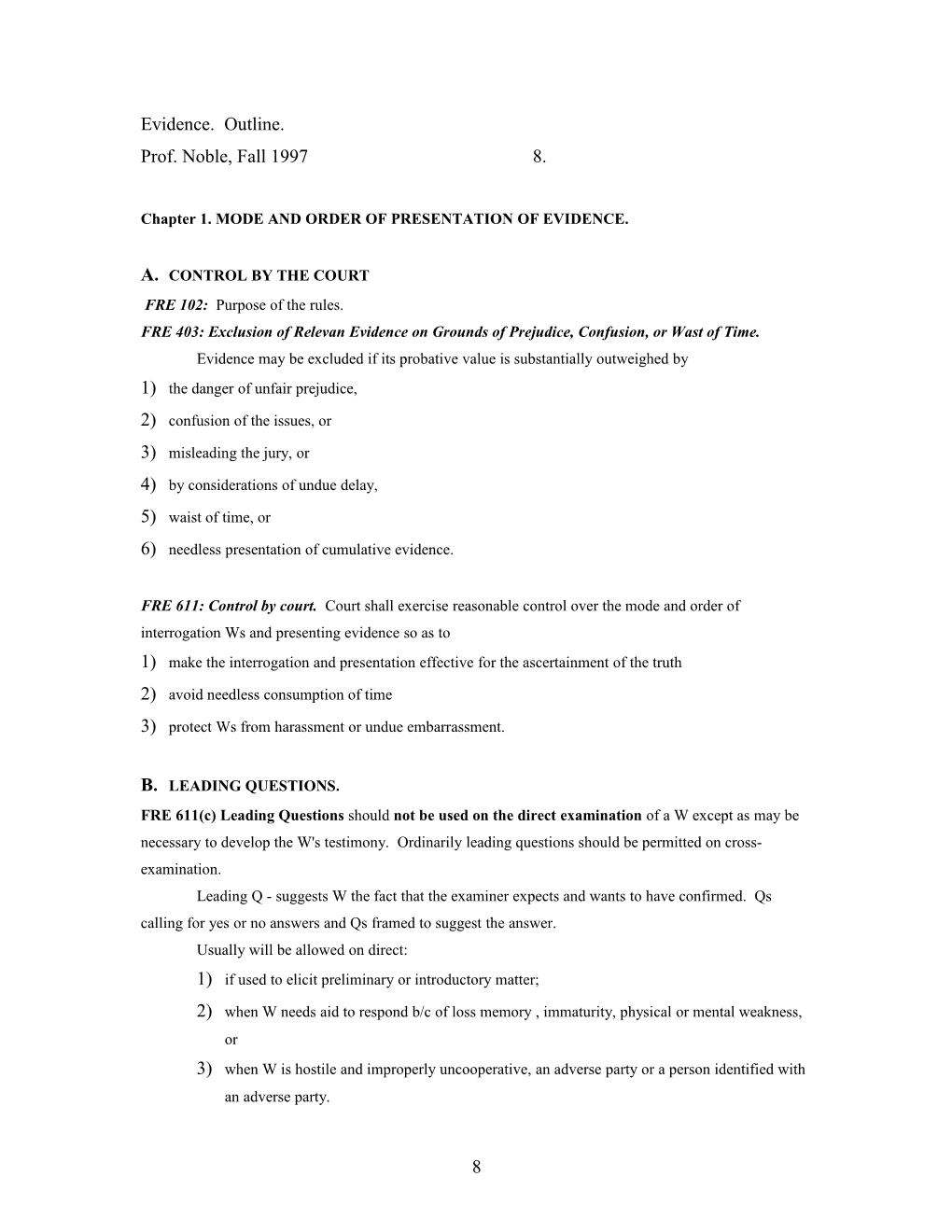 Chapter 1. MODE and ORDER of PRESENTATION of EVIDENCE