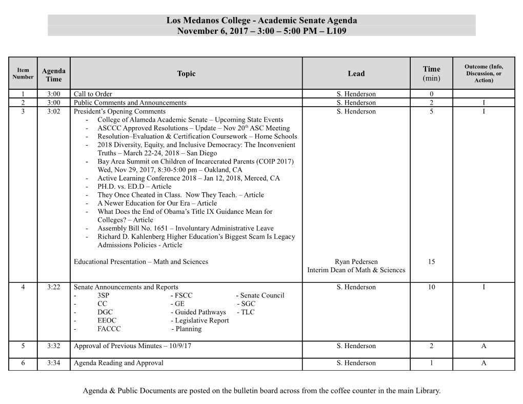 Los Medanos College - Academic Senate Agenda