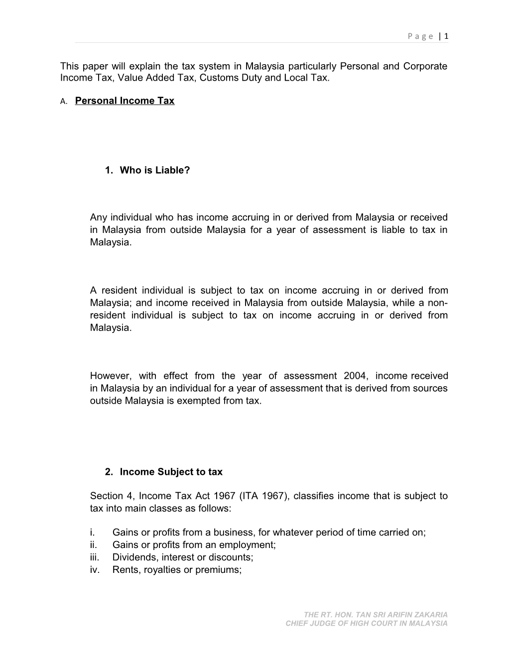 This Paper Will Explain the Tax System in Malaysia Particularly Personal and Corporate