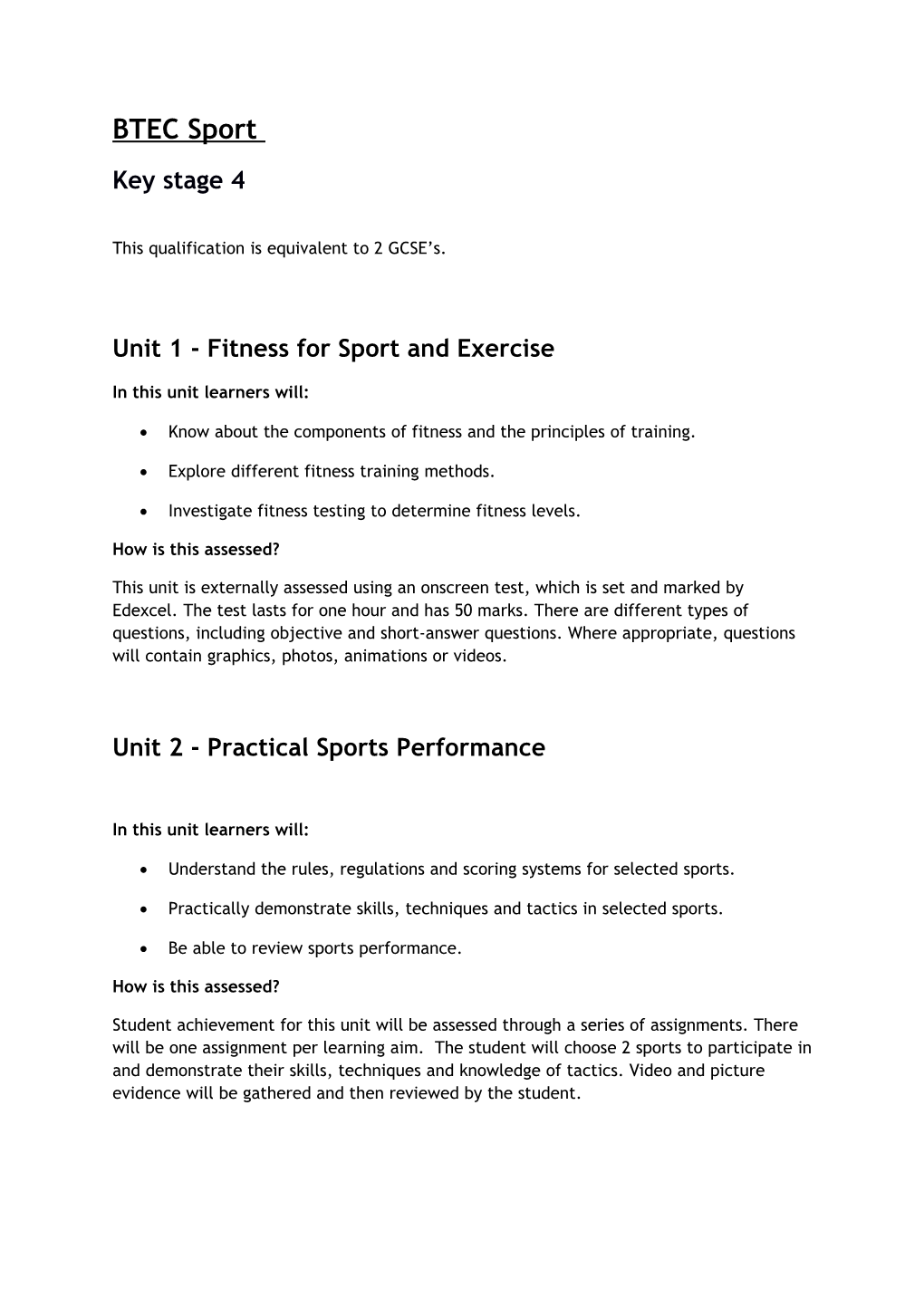 Unit 1 - Fitness for Sport and Exercise