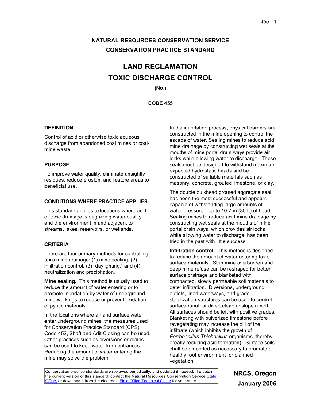 Land Reclamation, Toxic Discharge Control 455