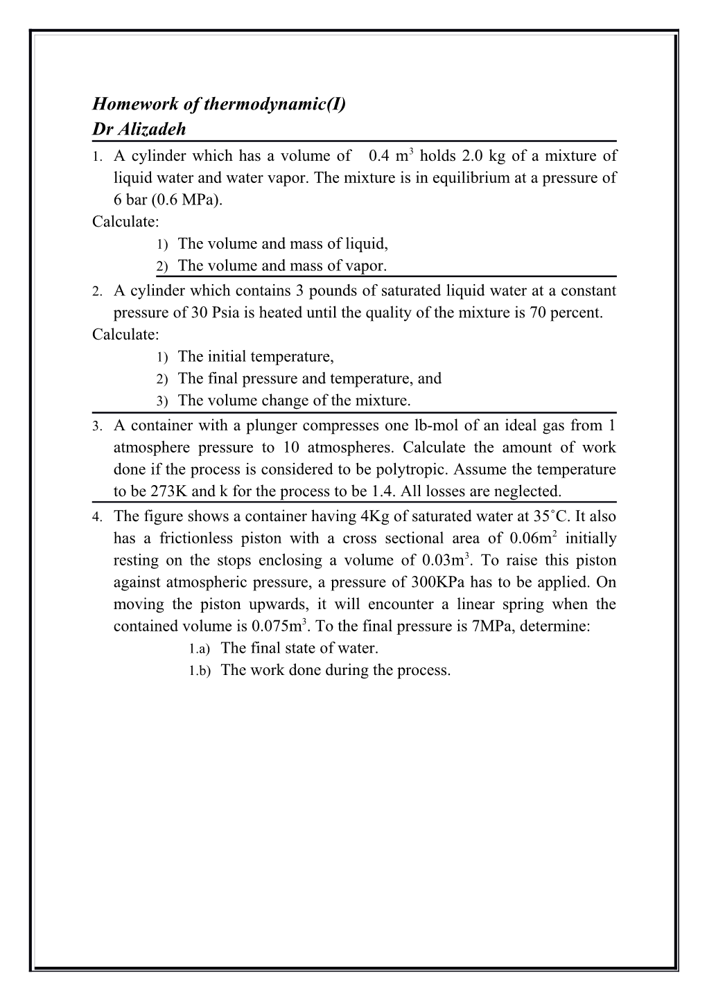 Homework of Thermodynamic(I)