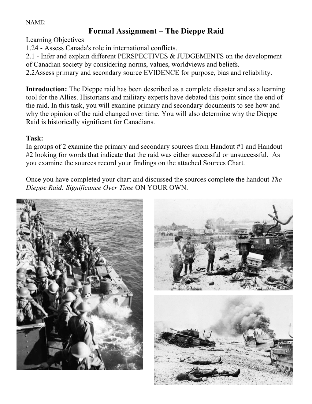 Formal Assignment the Dieppe Raid