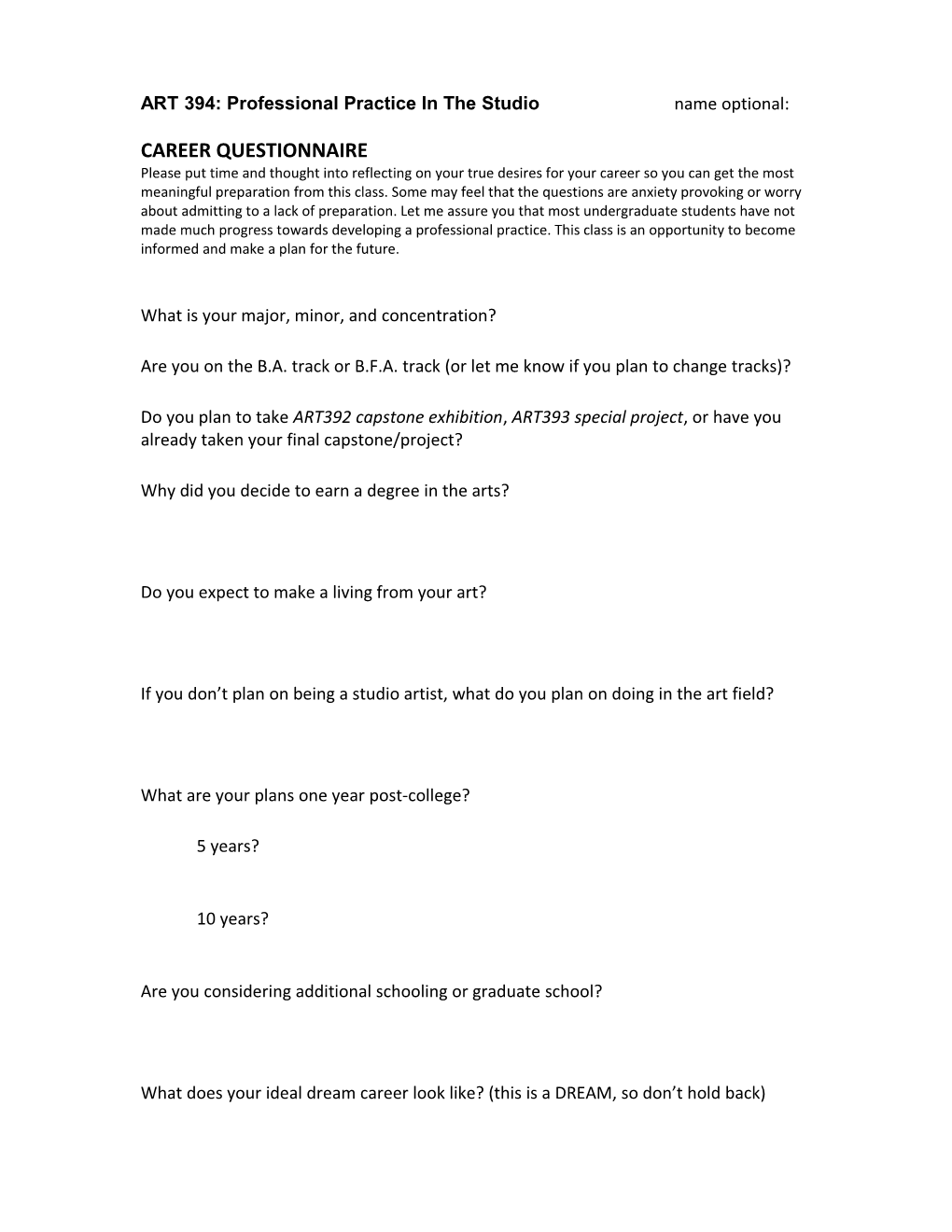 Career Questionnaire