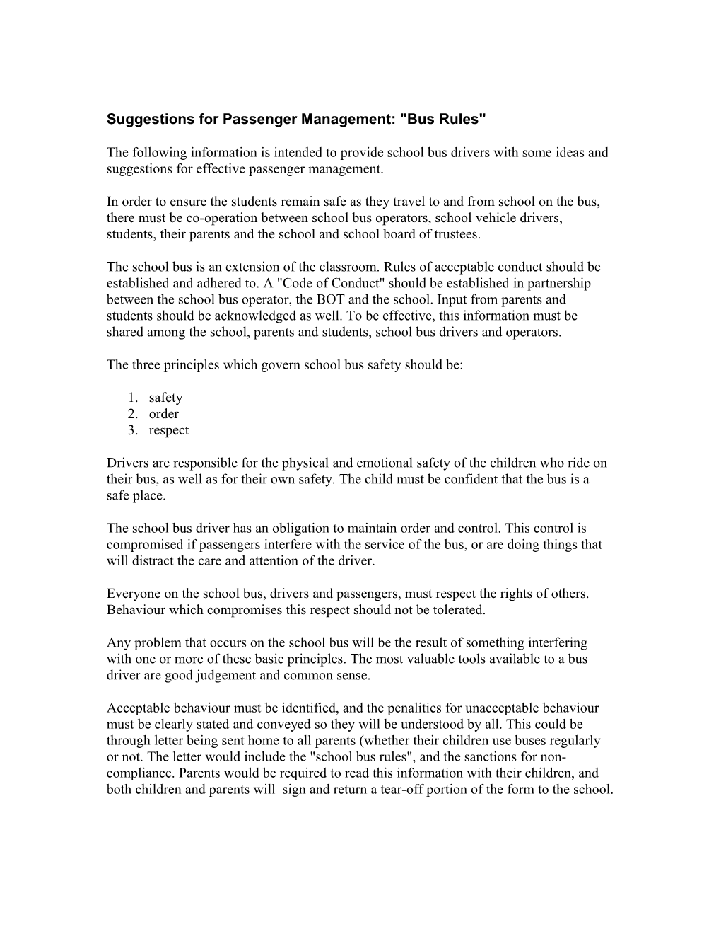 Suggestions for Passenger Management: Bus Rules