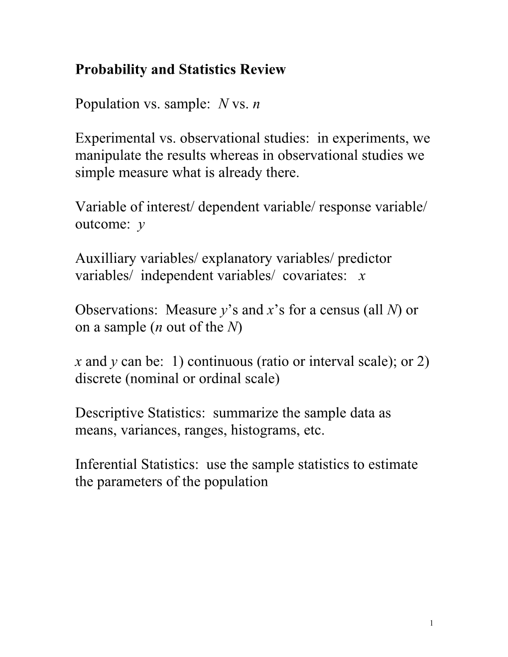 Probability and Statistics Review