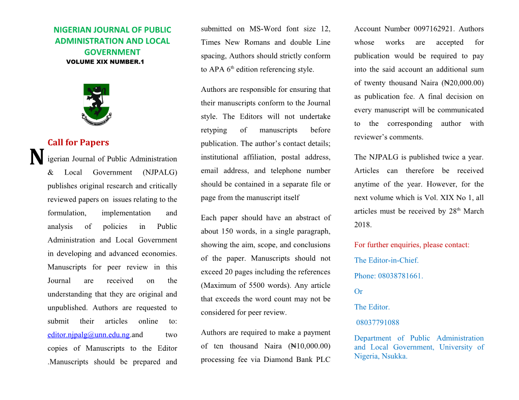 Nigerian Journal of Public Administration and Local Government
