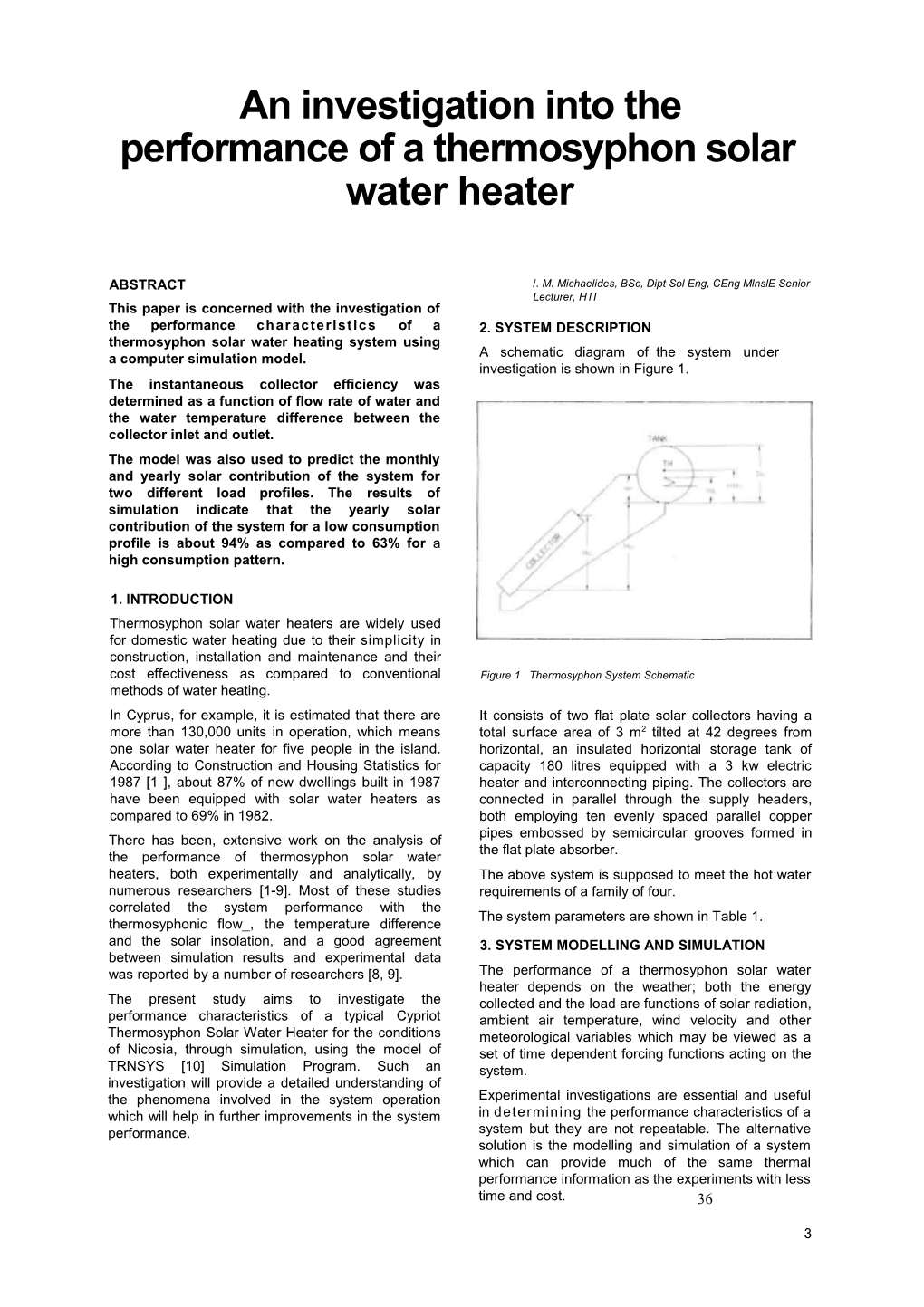 An Investigation Into the Performance of a Thermosyphon Solar