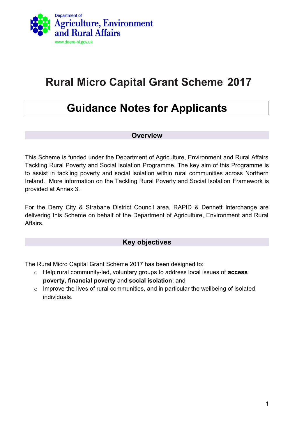 Ruralmicro Capital Grant Scheme 2017