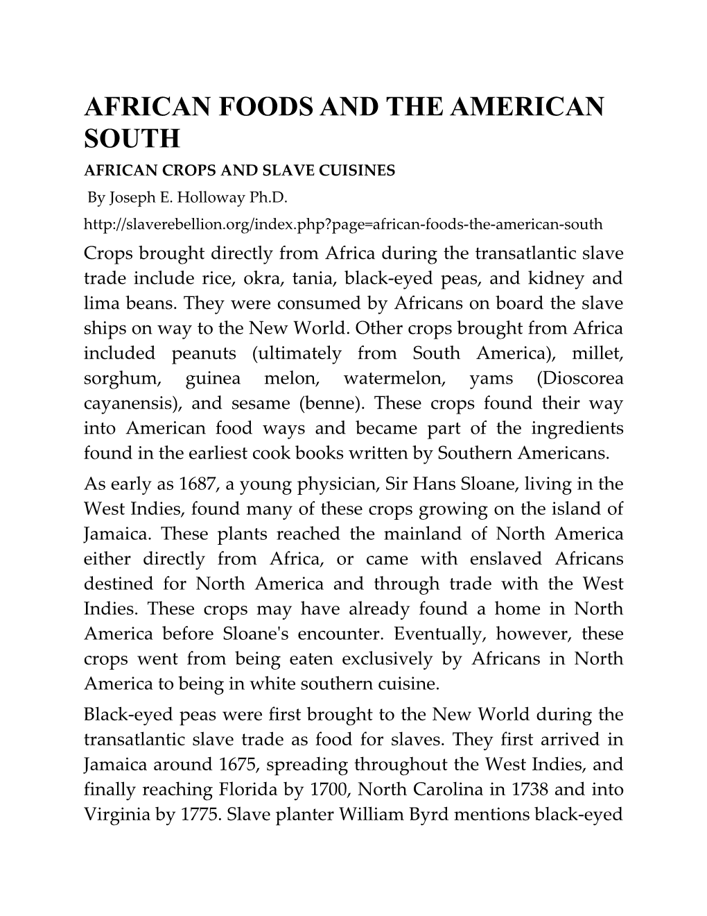 African Foods and the American South