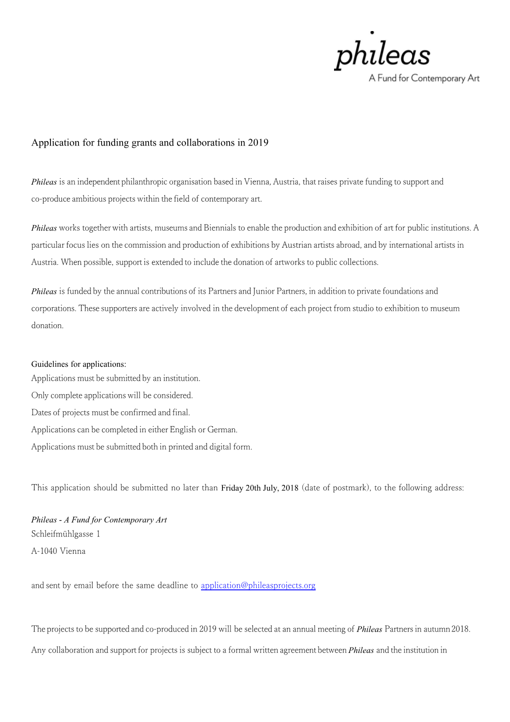 Application for Fundinggrants and Collaborations in 2019