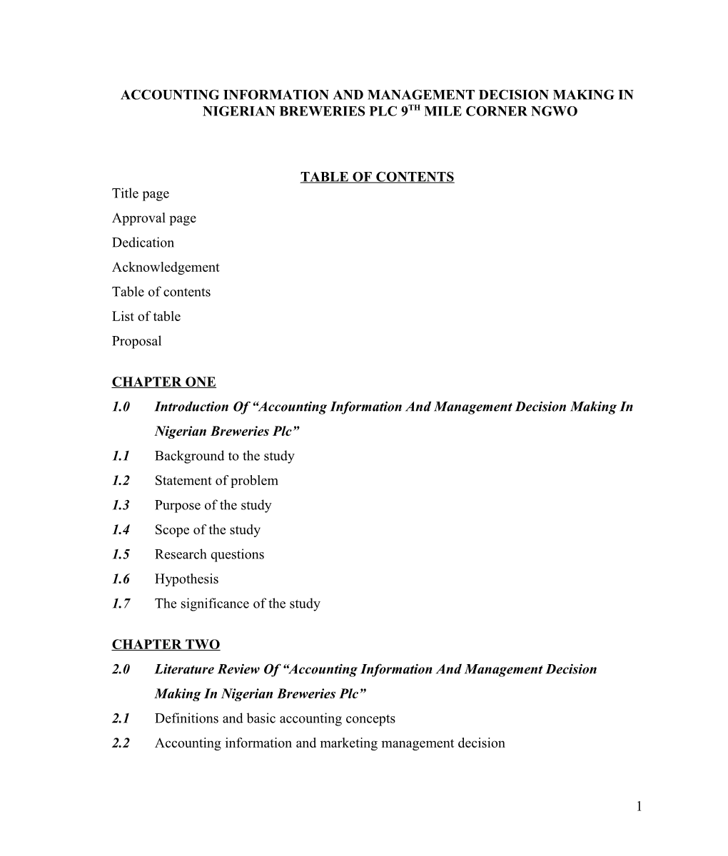 Accounting Information and Management Decision Making in Nigerian Breweries Plc 9Th Mile