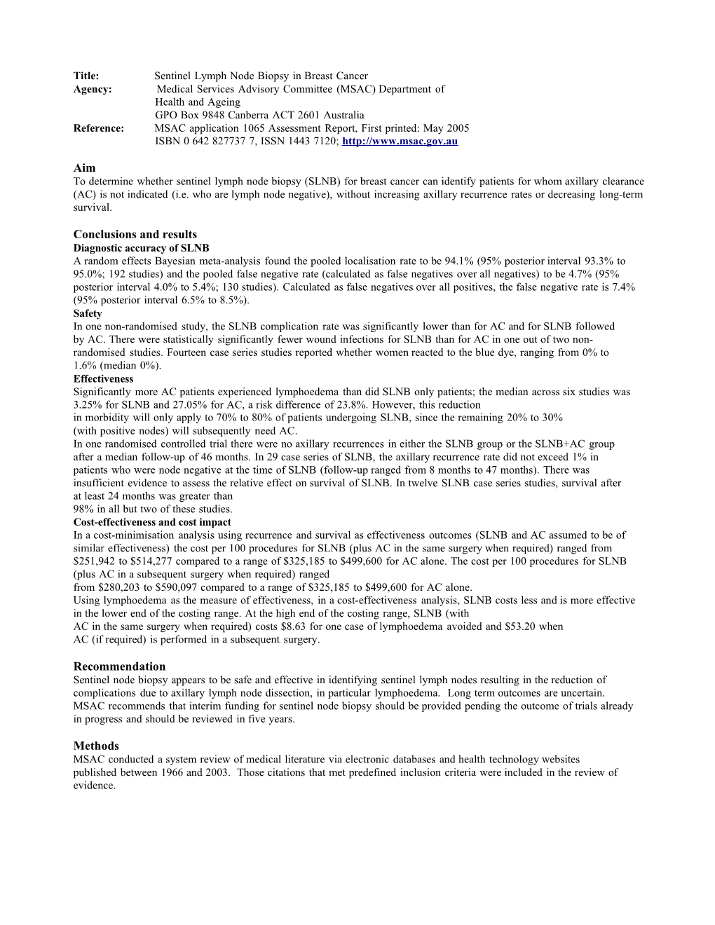 1065 - Sentinel Lymph Node Biopsy