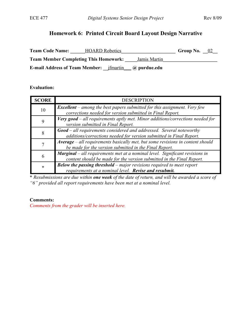 ECE 477 Digital Systems Senior Design Project Rev 8/09 s2