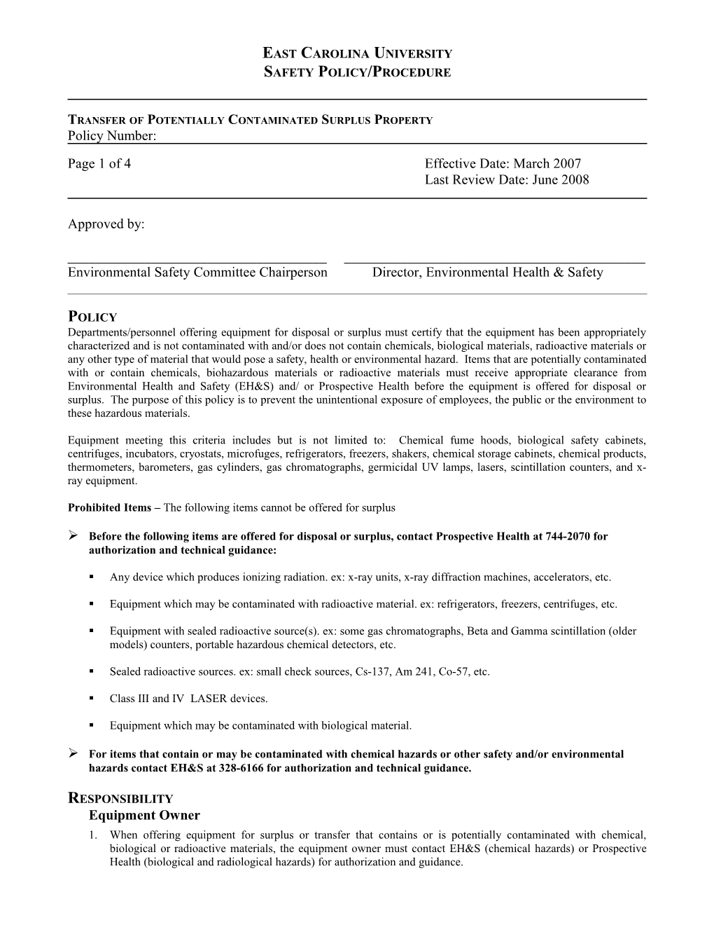 Transfer of Potentially Contaminated Surplus Property