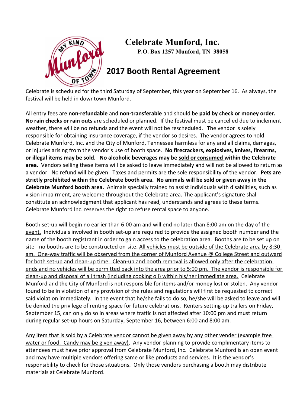 2017 Booth Rental Agreement