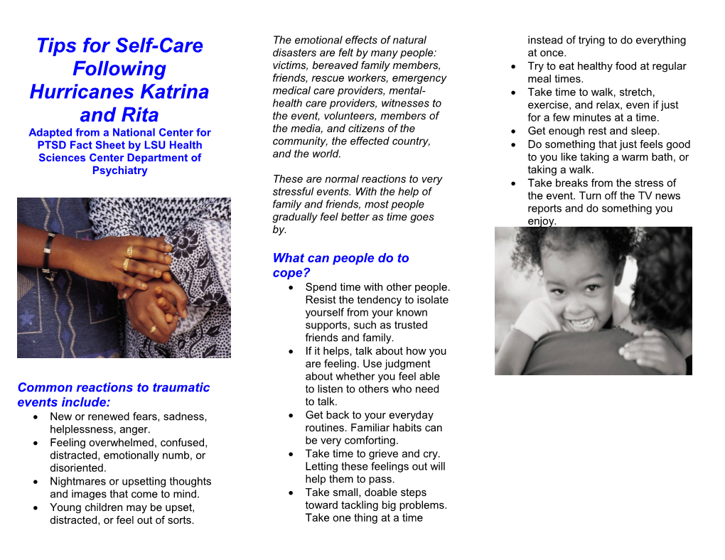 Tips for Self-Care Following Hurricanes Katrina and Rita