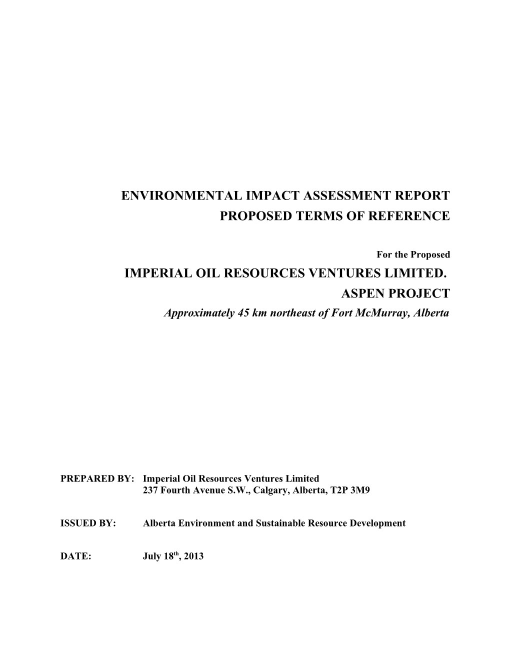 Proposed Terms of Reference Environmental Impact Assessment Report - Aspen Project