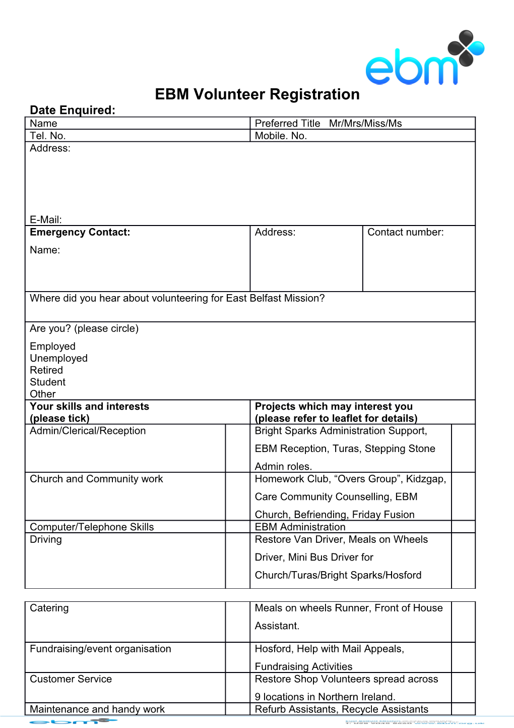 EBM Volunteer Registration