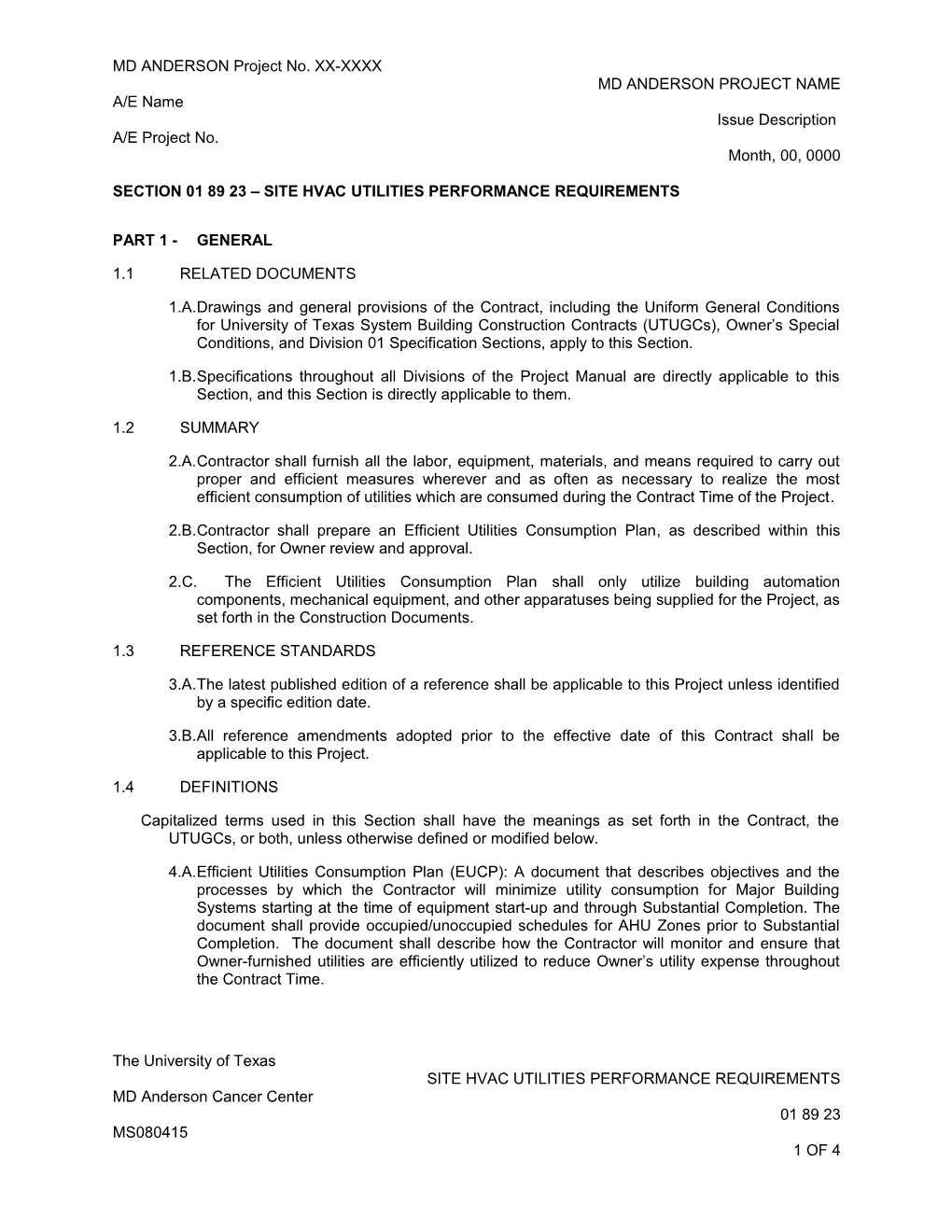 Site HVAC Utilities Performance Requirements