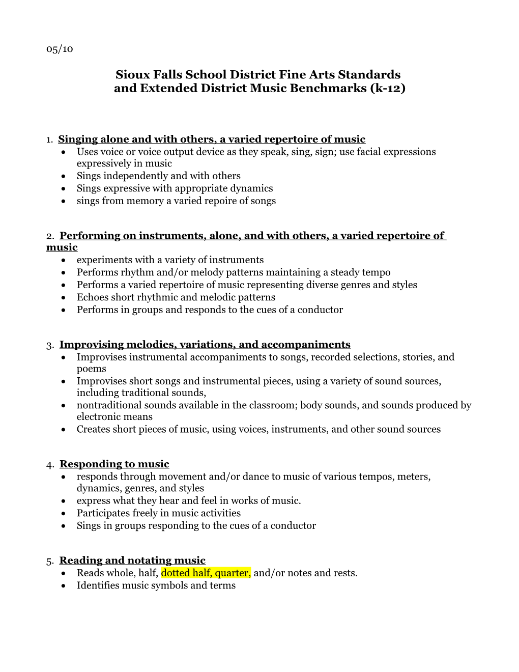 Adapted Music National Standards and Local Benchmarks