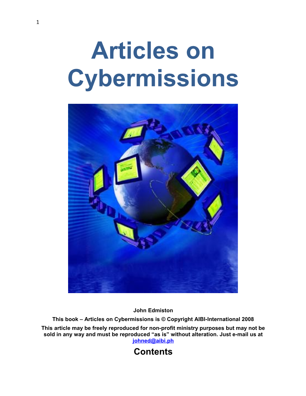 This Book Articles on Cybermissions Is Copyright AIBI-International 2008