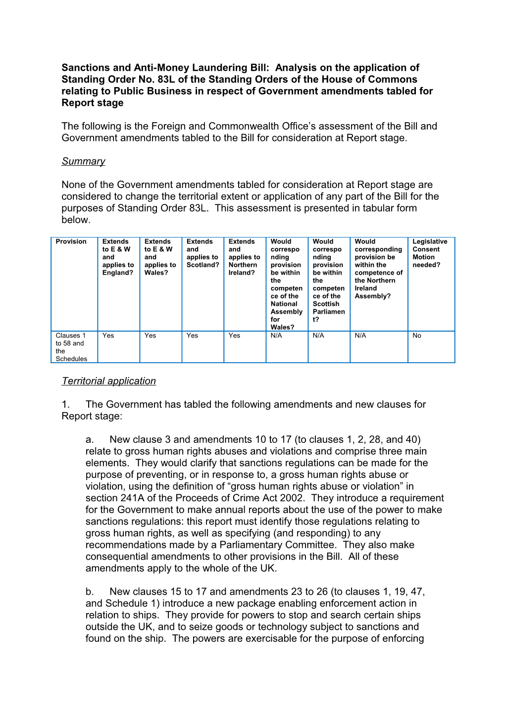 Sanctions and Anti-Money Laundering Bill: Analysis on the Application of Standing Order