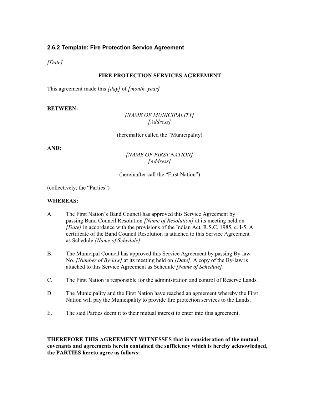 2.6.2 Template: Fire Protection Service Agreement