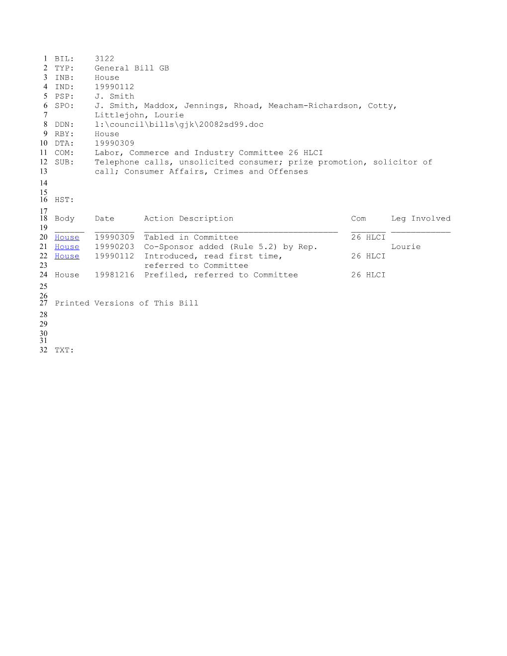 1999-2000 Bill 3122: Telephone Calls, Unsolicited Consumer; Prize Promotion, Solicitor