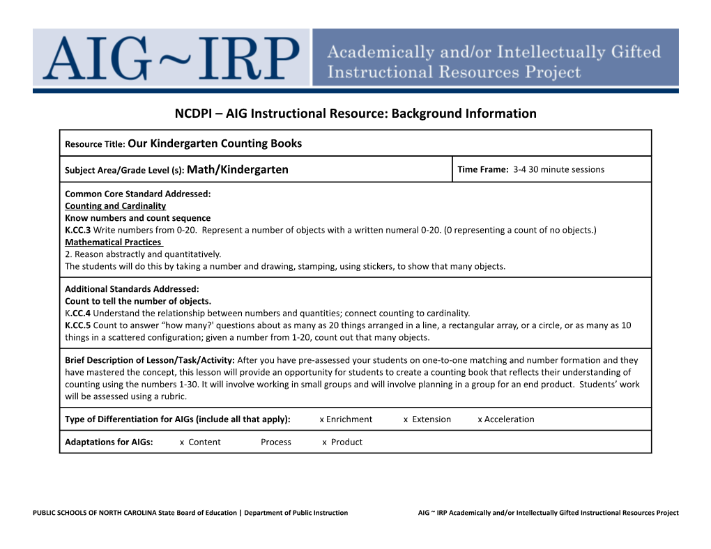 NCDPI AIG Instructional Resource: Background Information s6