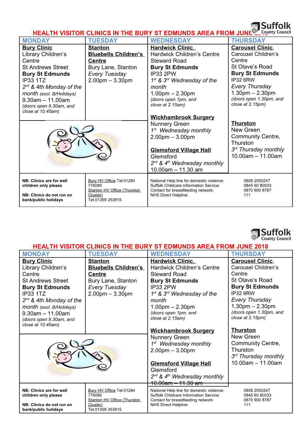 Health Visitor Clinics in the Bury St Edmunds Area