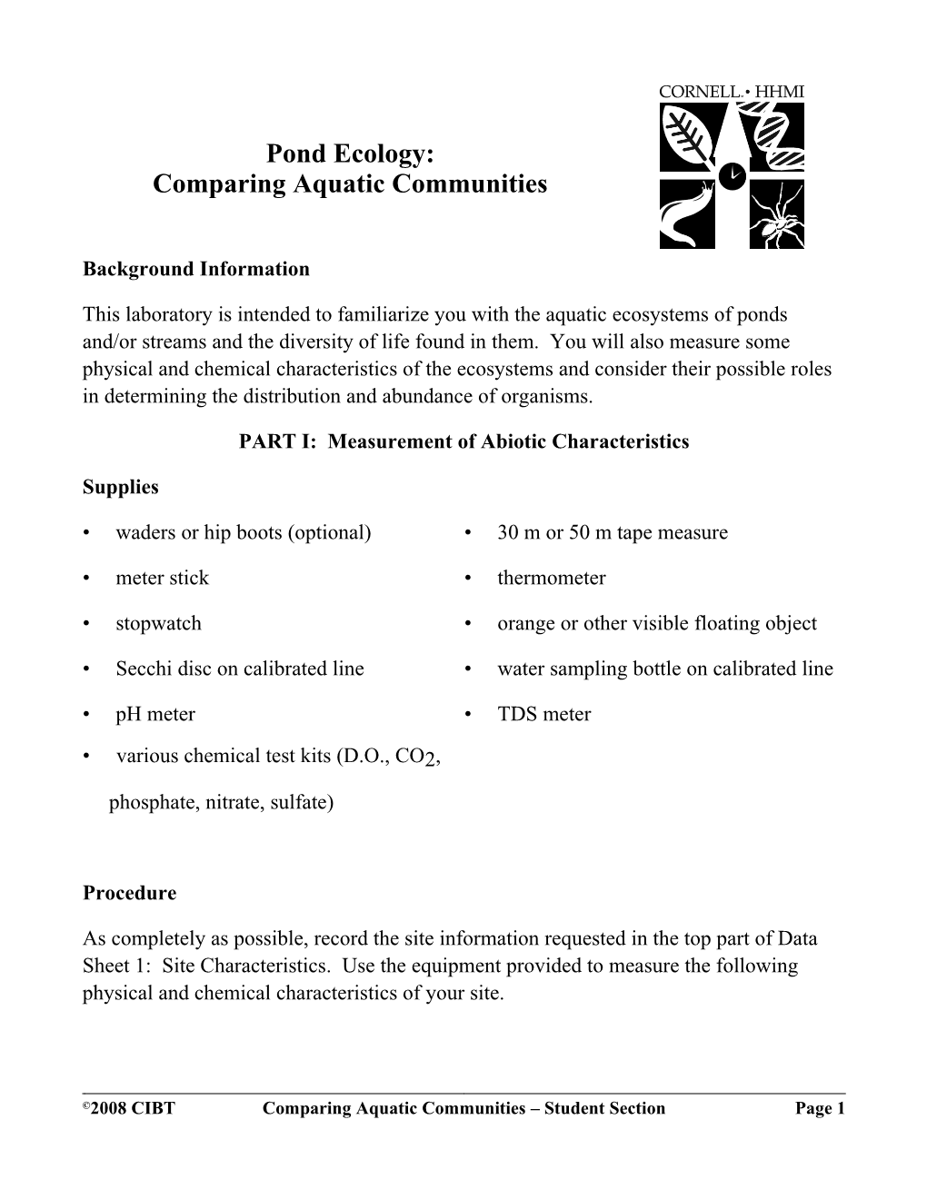 PART I: Measurement of Abiotic Characteristics