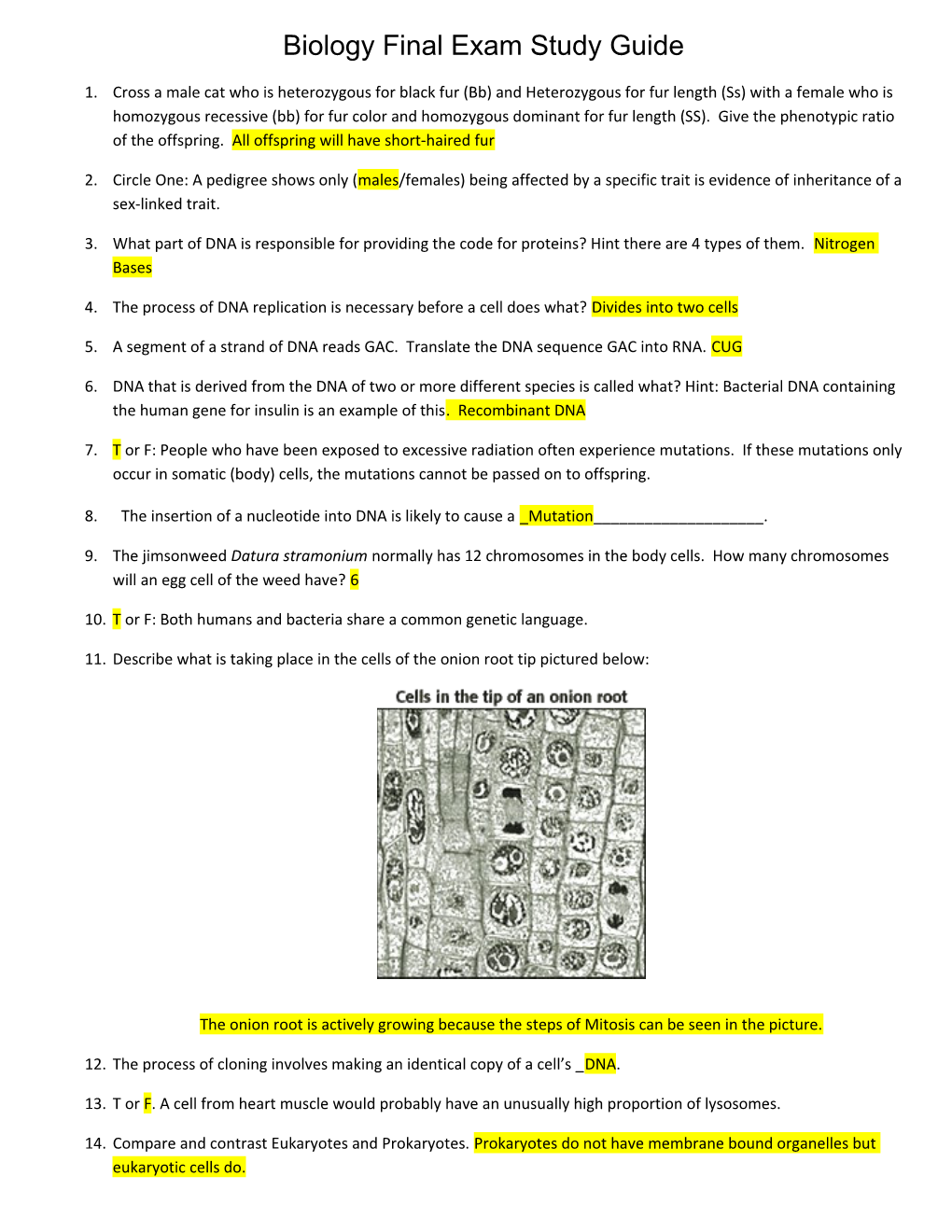 Biology Final Exam Study Guide